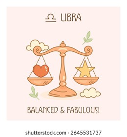 Cartaz do zodíaco de Libra com escala de desenho animado e citação divertida