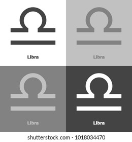 Libra zodiac set sign. Astrological symbol. Vector icon on white-grey-black color 
