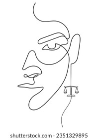 Libra Zodiac Sign. Abstract Face with Balance Earring in Minimal One Line Art Drawing