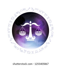Libra Zodiac sign. Abstract space dark sky background with dots stars. Astrology Illustration
