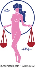 libra zodiac sign artwork, beautiful horoscope symbol girl, vector illustration