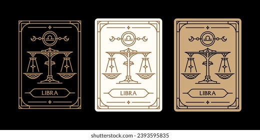 
libra zodiac firma tarjetas astrológicas set , horóscopo, tarot, adivino. Dibujo de la mano de la ilustración mística vintage, plantillas de horóscopo esotérico mágico para el afiche de impresión de pared