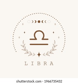 Libra. Zodiac sign in boho style. Astrological icon isolated on white background. Mystery and esoteric. Horoscope logo vector illustration. Spiritual tarot card.