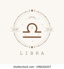 Libra. Zodiac sign in boho style. Astrological icon isolated on white background. Mystery and esoteric. Horoscope logo vector illustration. Spiritual tarot card.
