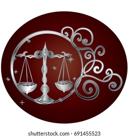 Libra zodiac sign in circle frame, vector Illustration. Contour icon.