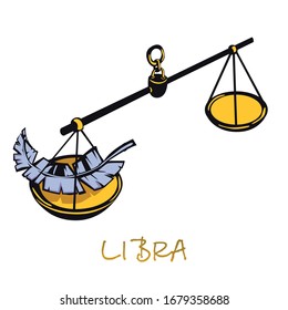 Libra zodiac sign flat cartoon vector illustration. Celestial justice scales object. Astrological horoscope symbol, equilibrium, balance and harmony concept. Isolated hand drawn item