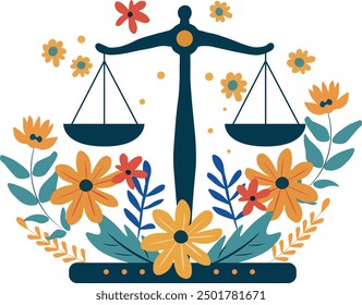 Libra zodiac sign with floral flora, vector illustration, white isolated background.