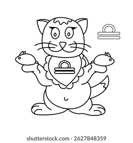 Libra zodiac sign in the form of cute cat. Line art isolated on white background. Vector illustration