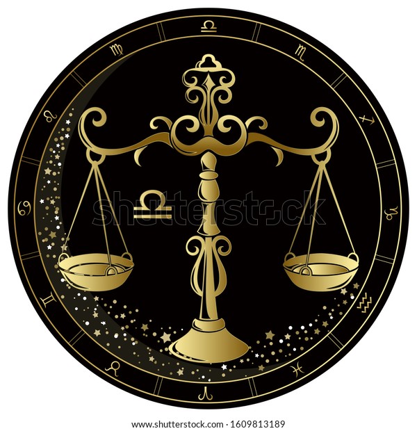 Libra Zodiac Sign Golden Circle On Stock Vector (Royalty Free) 1609813189