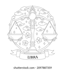 Libra zodiac sign hand drawing or coloring book