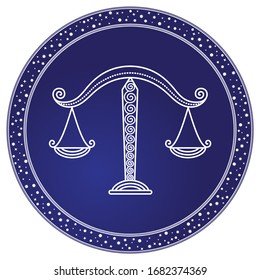 Libra zodiac sign of horoscope. Balance scales symbol of astrological element for people born in september and october. Astrology science, decorative design with circle and lines. Vector in flat