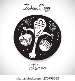 Libra zodiac sign of horoscope circle emblem in cartoon style. Vector illustration.