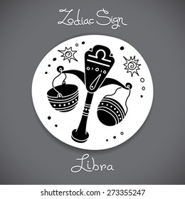 Libra zodiac sign of horoscope circle emblem in cartoon style. Vector illustration.