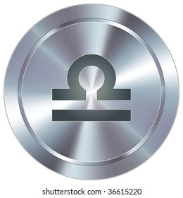 Libra zodiac sign horoscope icon on round stainless steel modern industrial button