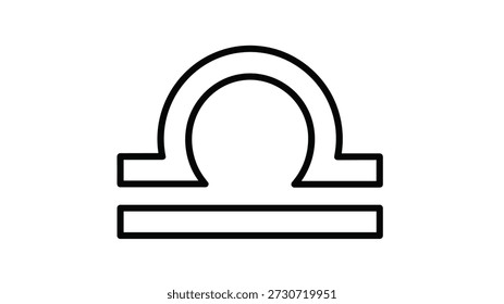 Ícone do signo do zodíaco de Libra com um símbolo de escala simétrica em linhas pretas em negrito para astrologia, horóscopo e gráficos de destino.