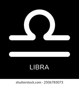 Libra zodiac sign icon. White line icon isolated on black background. Tattoo libra zodiac symbol. Astrological, zodiacal horoscope. Vector illustration.