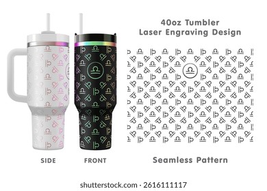 Libra zodiac sign laser engraving design for 40oz tumbler. Seamless from edge to edge. Full tumbler wrap. Vector illustration.