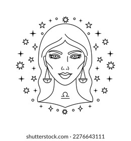 Libra zodiac sign in line art style on white background