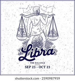 Libra Zodiac Sign Line Art–Elegant Vintage Illustration of The Scales with Cosmic Balance Astrology and Horoscope Design