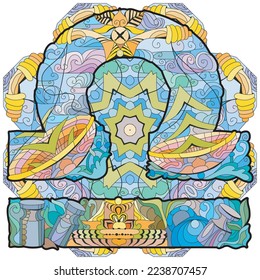 Libra zodiac sign with mandala cute retro zentangle stylized in vector