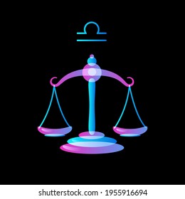 Libra zodiac sign on black background, horoscope. Stock vector illustration. 