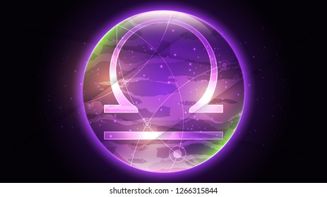 Libra Zodiac sign on dark sky background