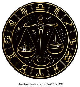 Libra Zodiac Sign On Dark Background Stock Vector (Royalty Free ...