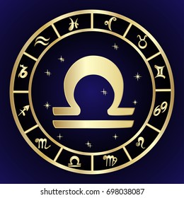 Libra zodiac sign in oval frame, vector Illustration. Contour icon.