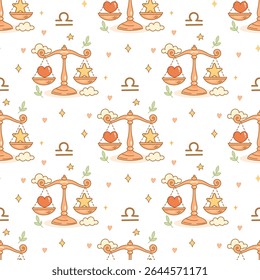 Libra zodiac sign pattern, cute cartoon scales repeat