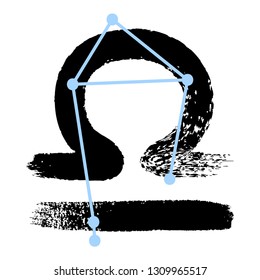 Libra. Zodiac sign pictogram. Calligraphic zodiac signs. Sign and constellation. Brush hand drawn. Vector illustration libra zodiac sign.