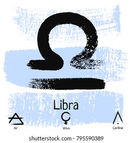 Libra. Zodiac sign pictogram. Calligraphic zodiac signs. Brush hand drawn. Vector illustration libra zodiac sign.