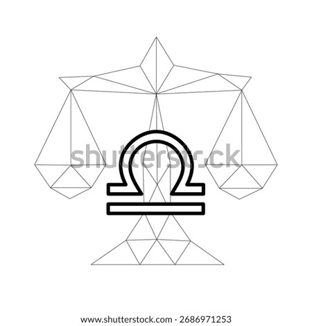 Libra Zodiac Sign Polyline Art – Geometric Wireframe Scale Illustration, Modern Minimalist Astrology Design, Black Line Vector on White Background