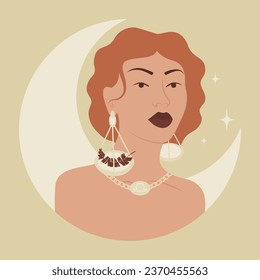 Libra zodiac sign red hair woman cartoon vector illustration. Air astrological symbol