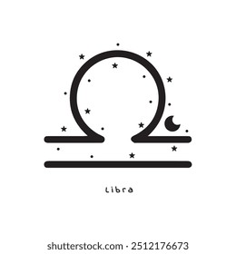 Libra zodiac sign, silhouette with stars and moon, vector art