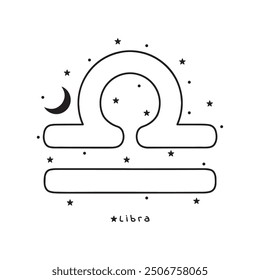 Libra zodiac sign, stars, moon, on white background, boho vector art