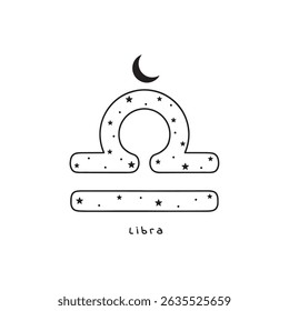 Libra zodiac sign with stars and moon, vector art