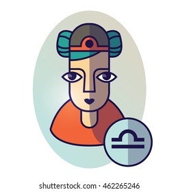 Libra zodiac sign. Vector illustration of horoscope. Girl portrait in a Libra character
