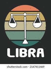 Libra Zodiac Sign Vintage Vector Illustration. Zodiac Background