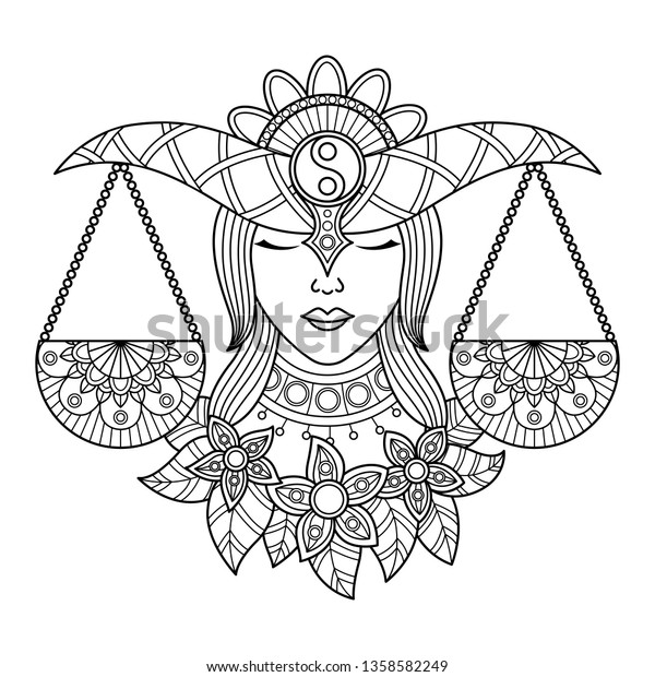 Download Libra Zodiac Sign Zentangle Coloring Book Stock Vector Royalty Free 1358582249