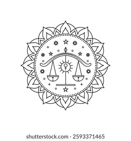 Libra zodiac style in line art style on white background.