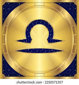 Libra Zodiac Symbol, Classic Luxury Golden Greek Meander, Stellar Star Sign, Horoscope Astrology Fortune-Telling and Future Prediction, Element Badge Icon Vector Design Illustration.