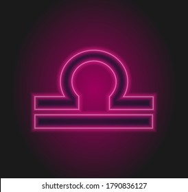 The Libra zodiac symbol, horoscope sign in trendy neon style. Libra astrology sign with light effects for web or print.