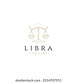 Libra zodiac symbol logo design with scales icon in line art design style