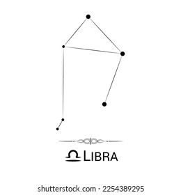 Libra Zodiac Symbol Stars Stellar Constellation Black-White Silhouette Isolated on White Background