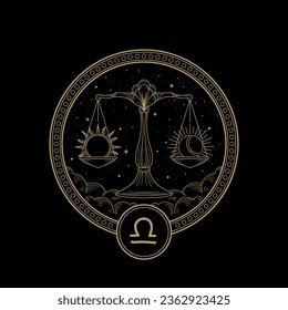 Libra zodiac symbol with the sun and moon on the scale