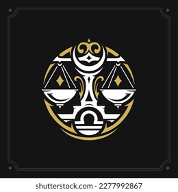 Libra zodiac symbol vintage art deco horoscope ornament black card design vector illustration. Scales weight mythology constellation astrological celestial lunar calendar sacred fortune prophecy