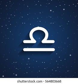 Libra  Zodiac Symbol, White Zodiac Icon On The Background Of Dark Blue Starry Sky