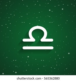 Libra  zodiac symbol, white zodiac icon on the background of green starry sky