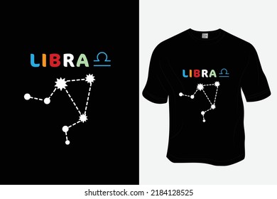 Libra, Zodiac t-shirt design, Ready to print for apparel, poster, and illustration. Modern, simple, lettering.
