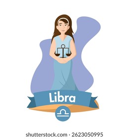 Libra zodiac woman scale. Vector illustration